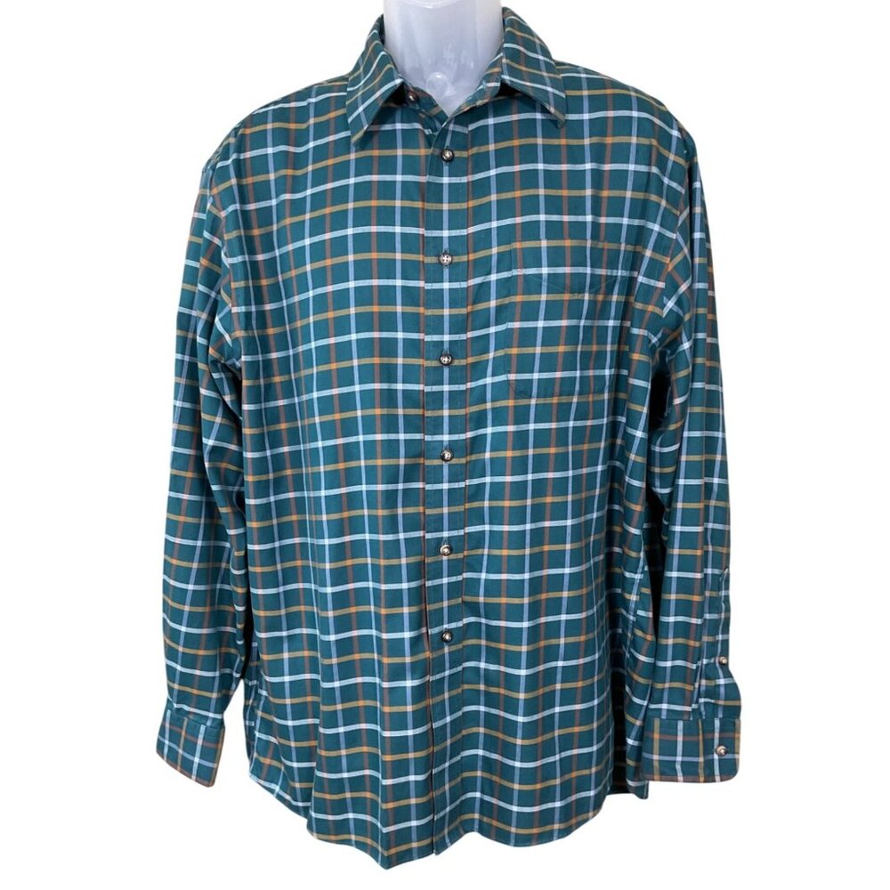 Jos. A. Bank Traveler's Collection Windowpane Green Plaid Button Up LS Large